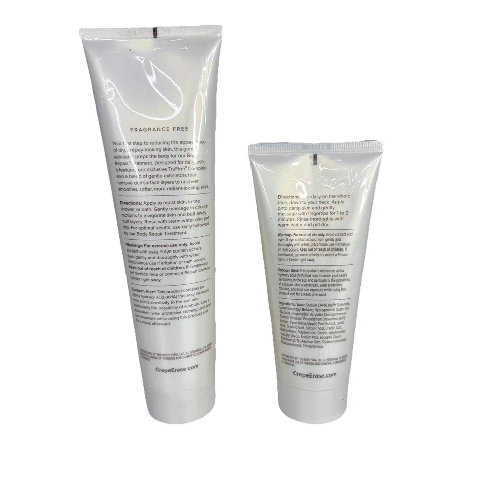 New Sealed Body Firm Crepe Erase Body (10oz) & Facial (6oz) Refining Exfoliants